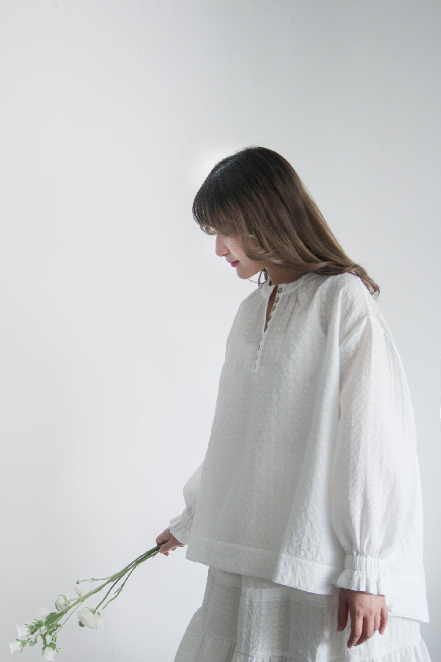 Buttons and Pattern Top - White