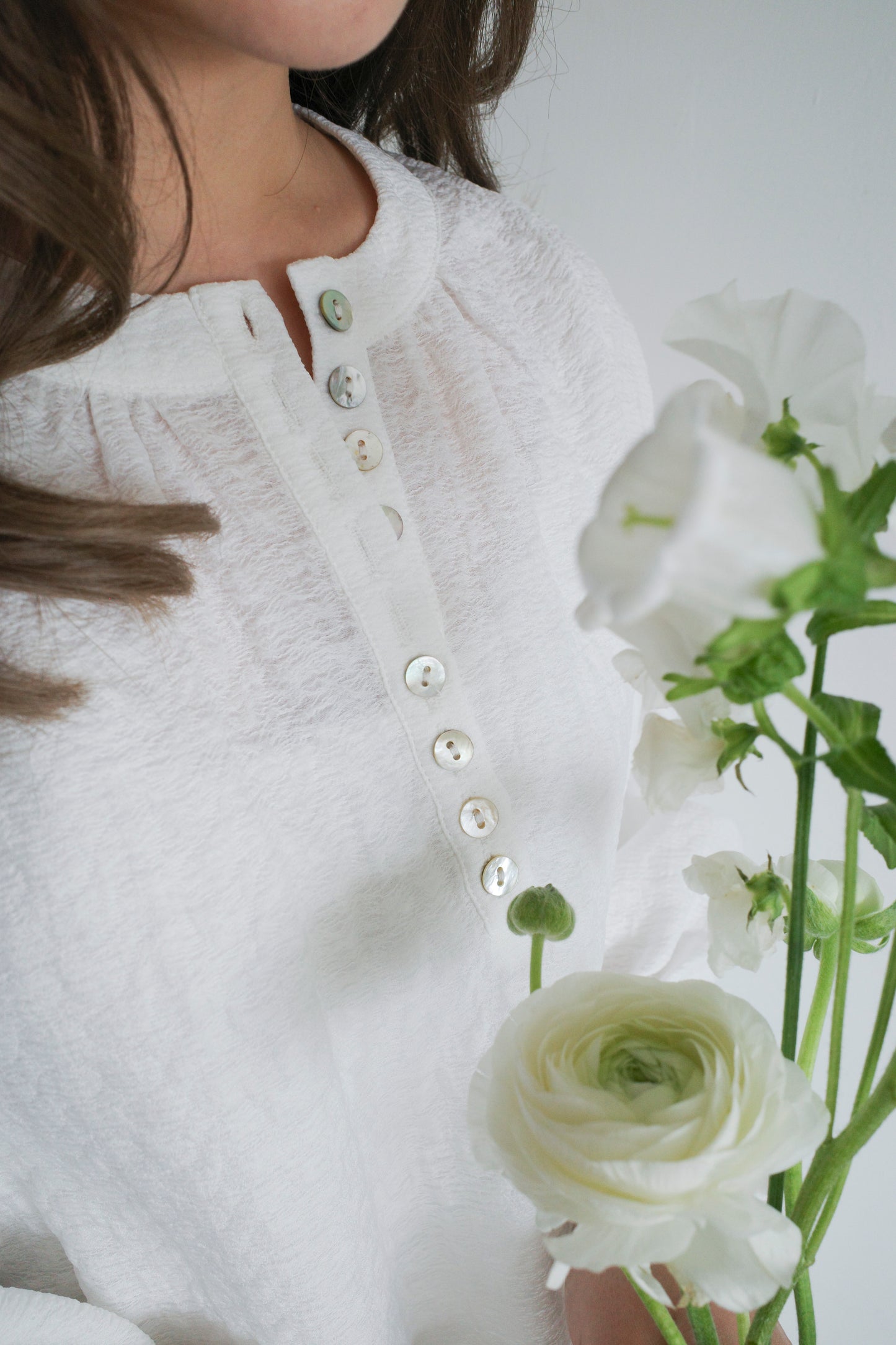 Buttons and Pattern Top - White
