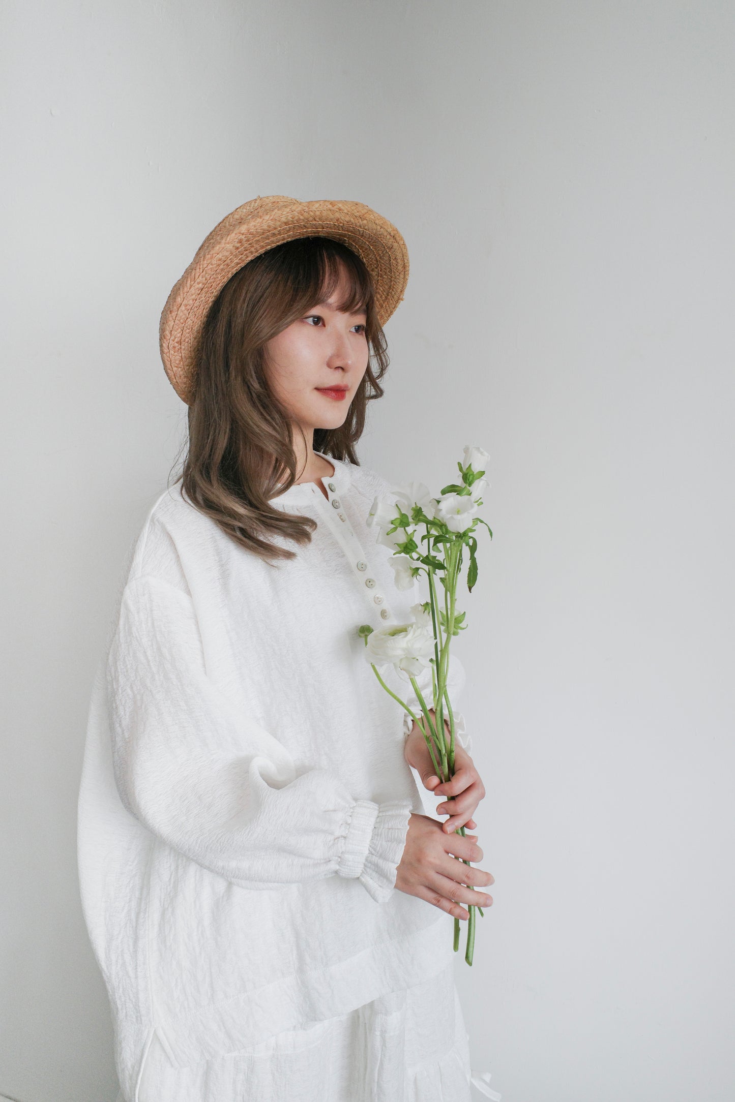 Buttons and Pattern Top - White