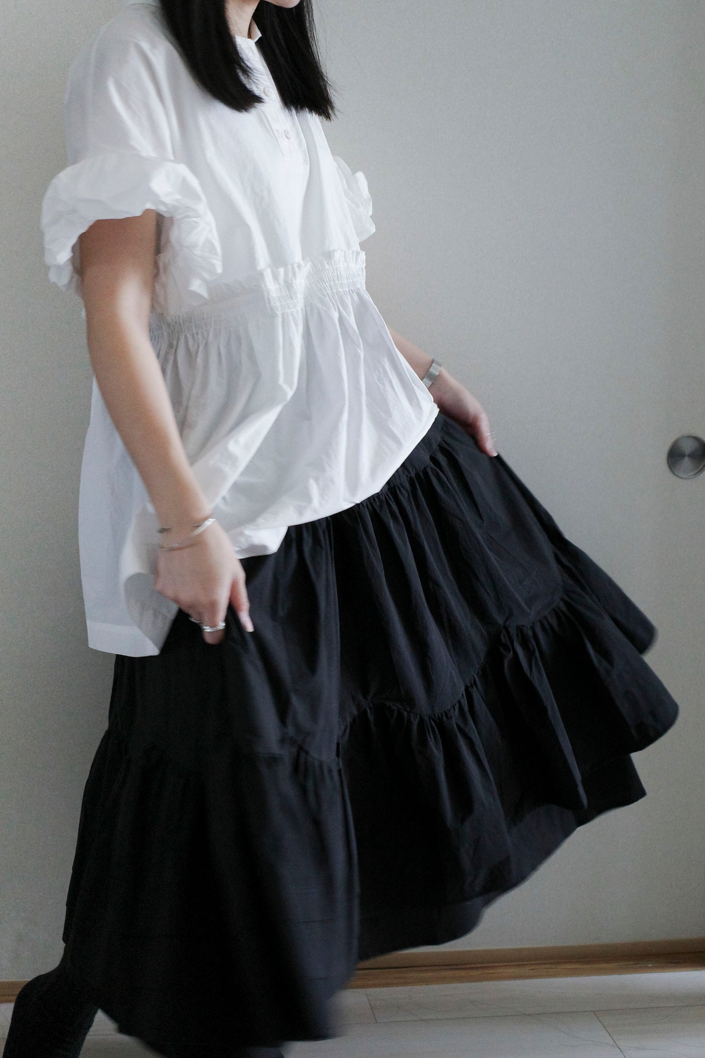 Petalage Double-layer Skirt - Black (Pre-Order)