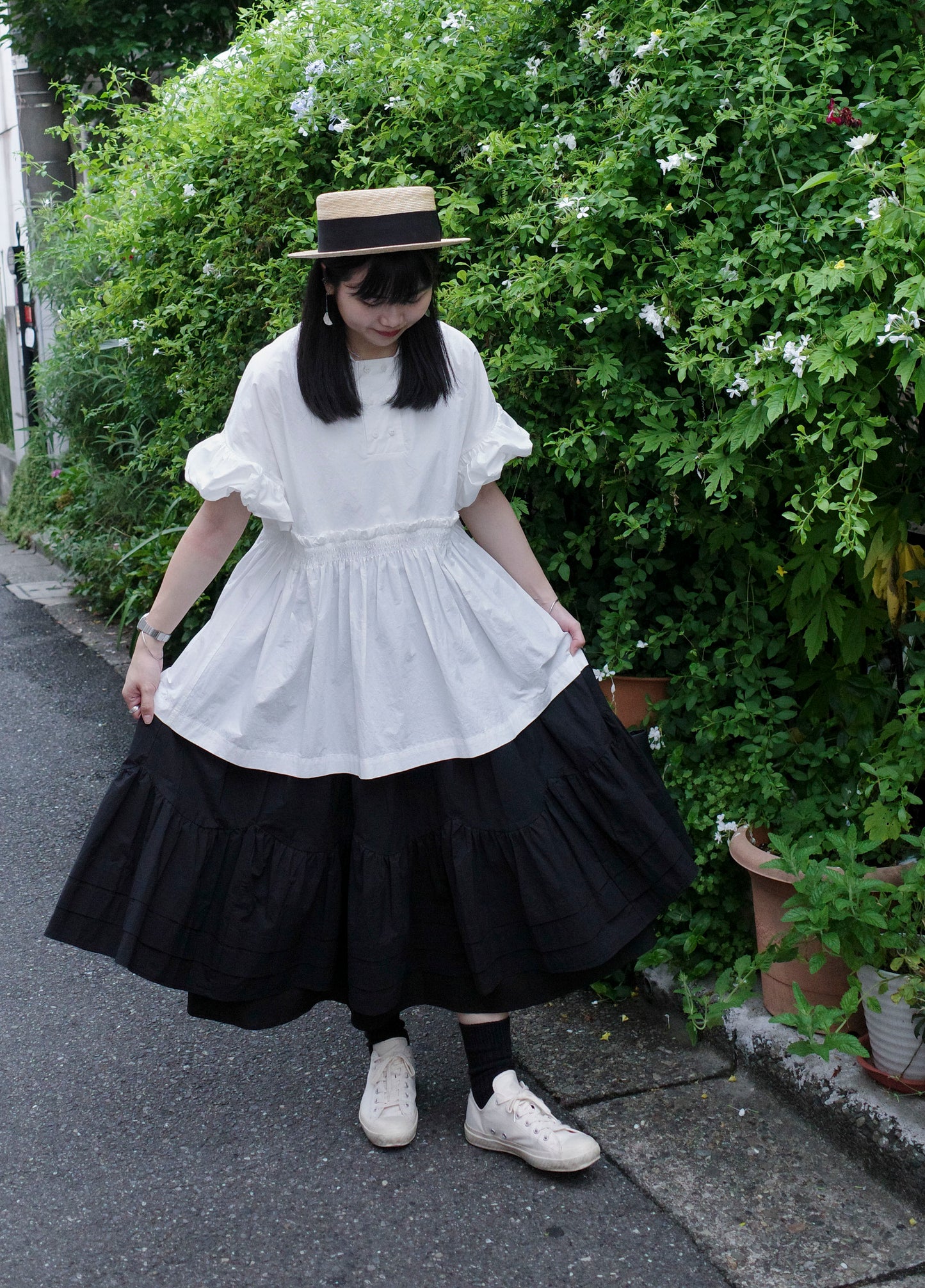 Petalage Double-layer Skirt - Black (Pre-Order)