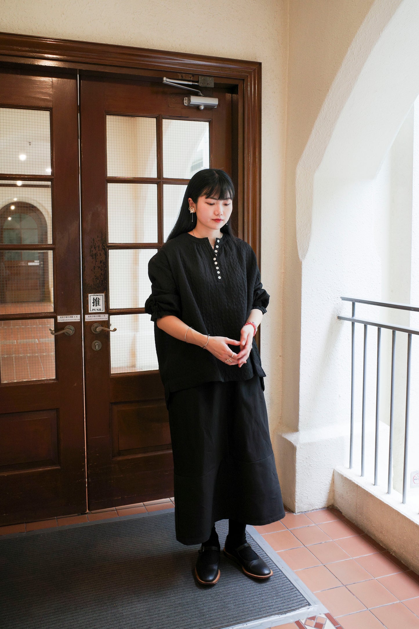 Buttons and Pattern Top - Black