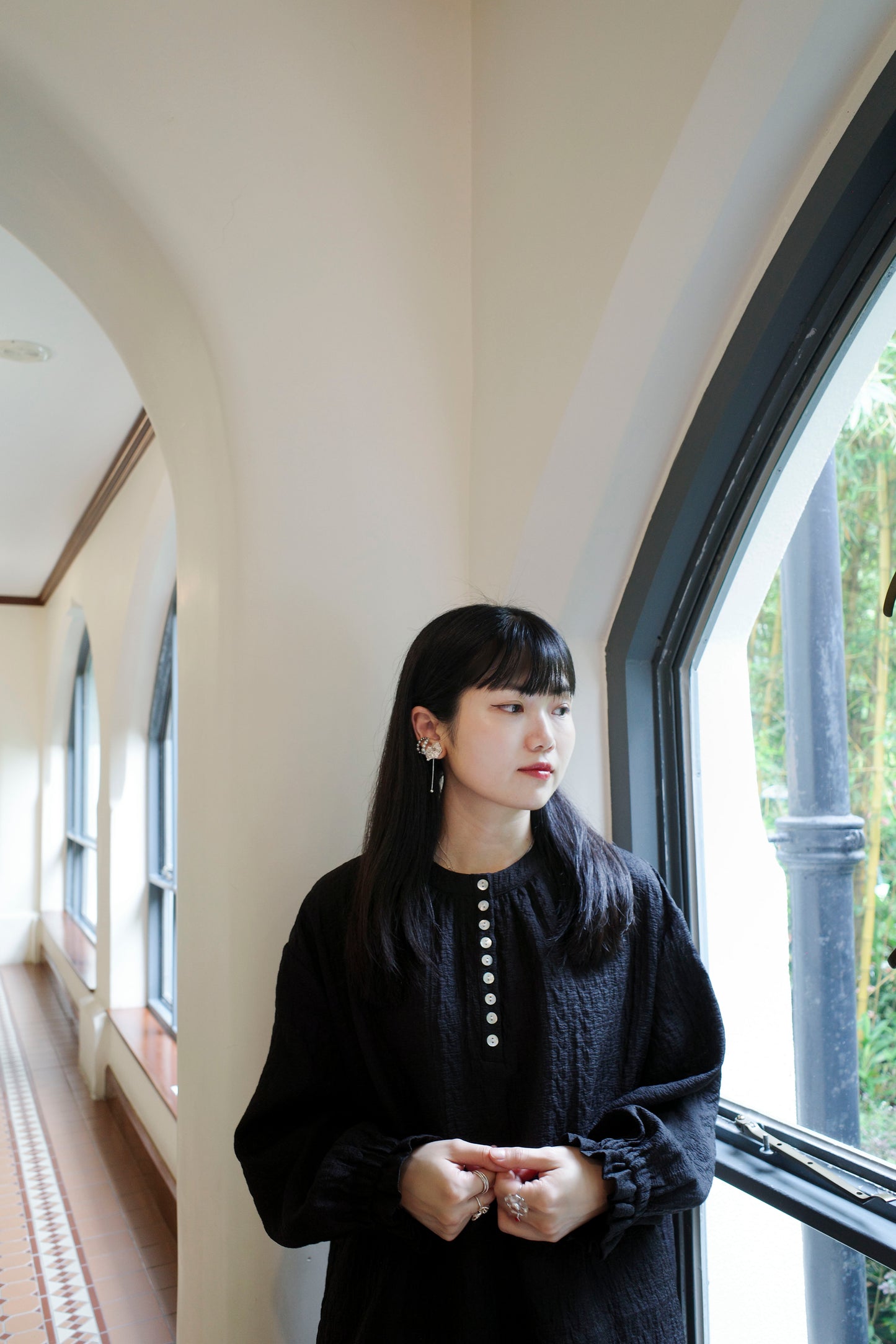 Buttons and Pattern Top - Black