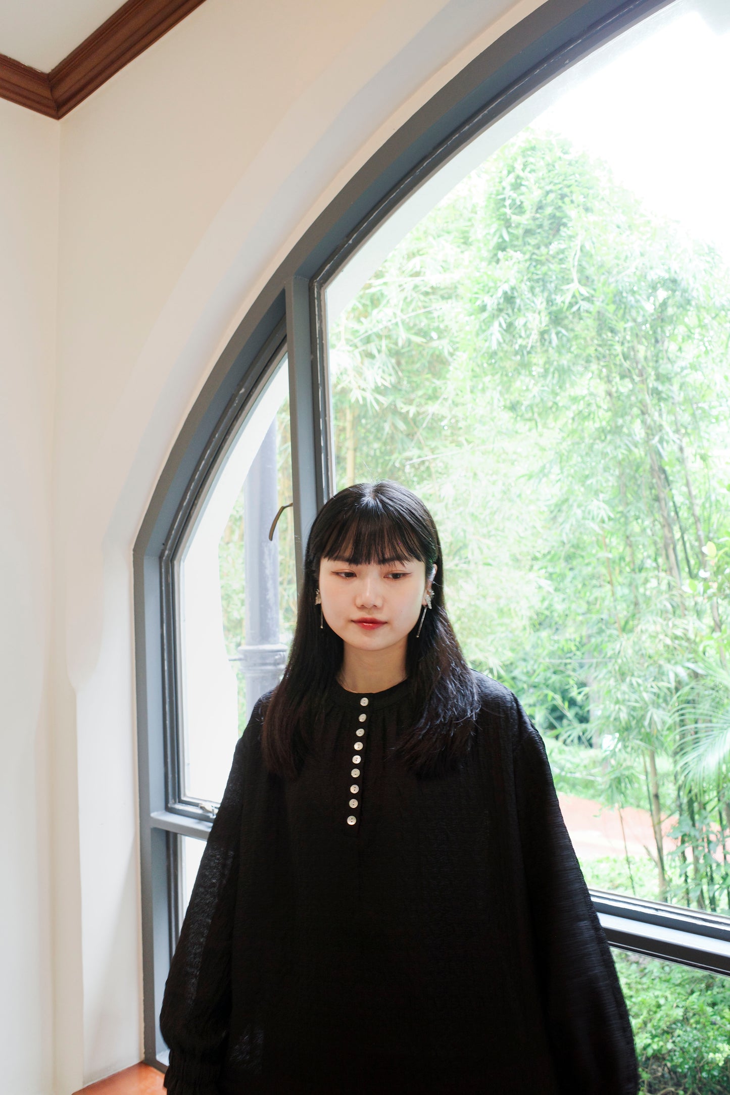 Buttons and Pattern Top - Black