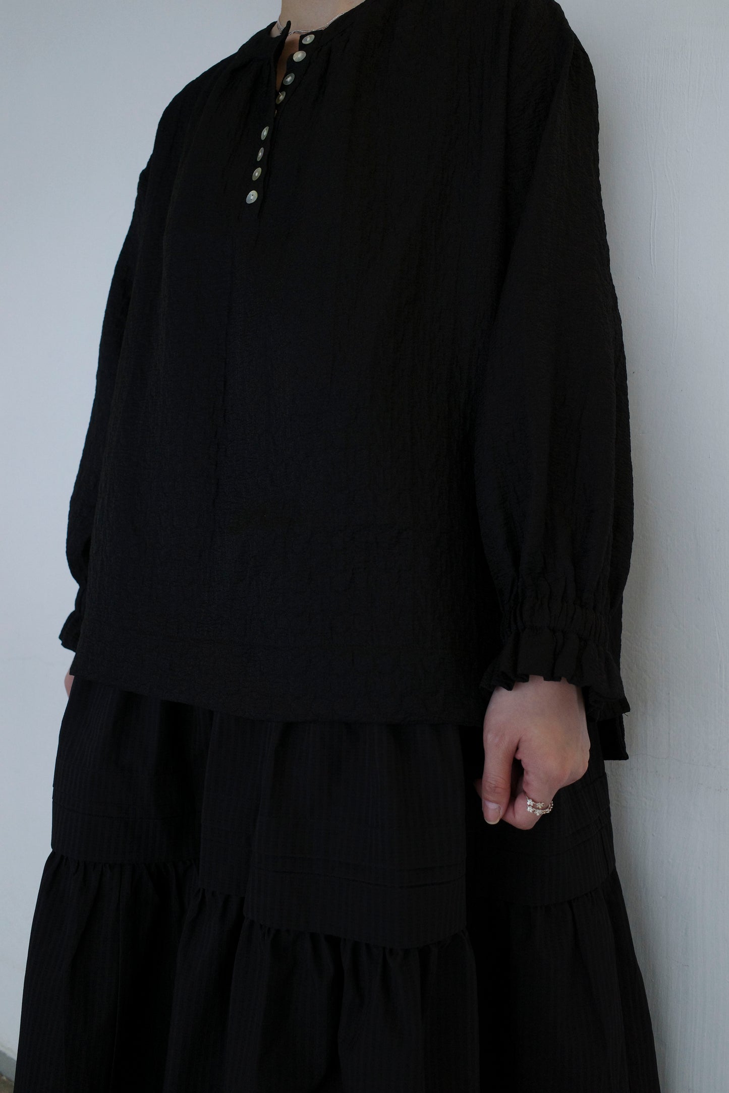 Buttons and Pattern Top - Black