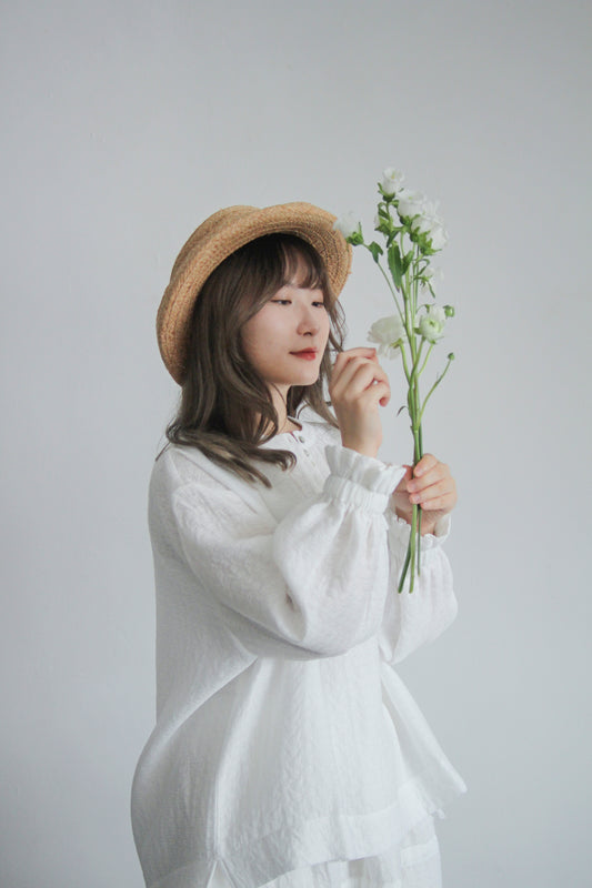 Buttons and Pattern Top - White
