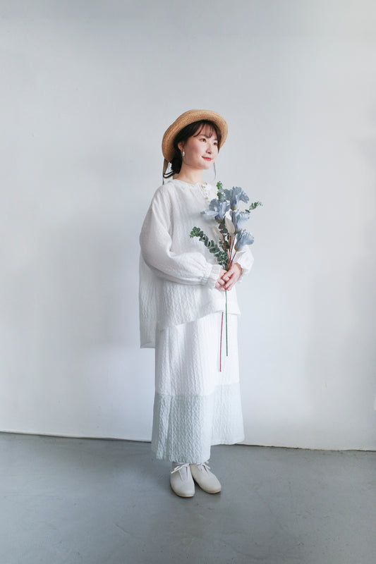 Pattern Skirt - White x GreenBlue (Pre-order)