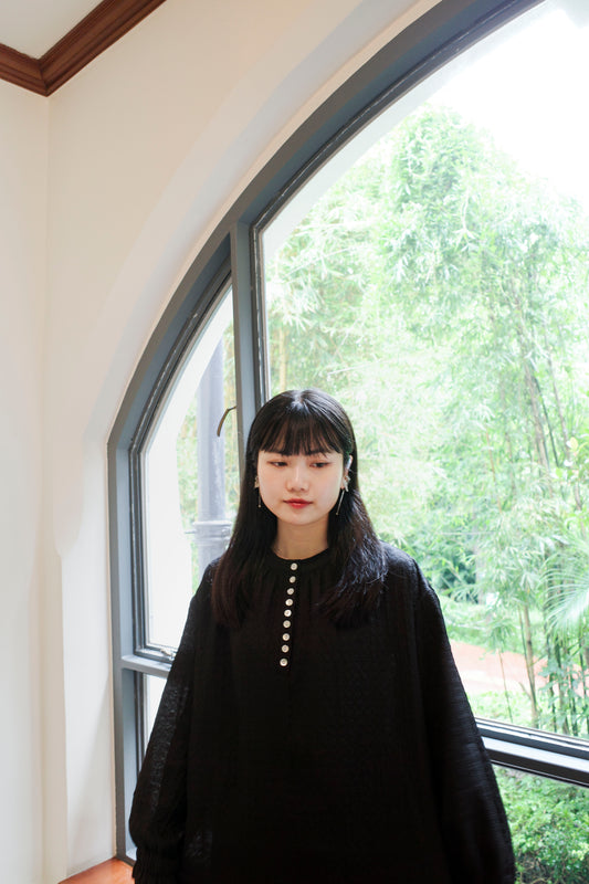 Buttons and Pattern Top - Black